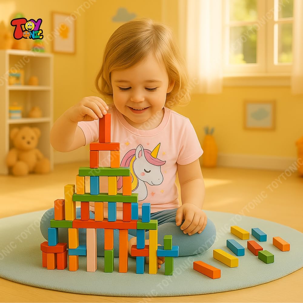 TOYTONIC 120 pcs Educational Wooden Building Blocks for Kids – Colorful Domino Set for Boys & Girls – Fun Indoor Games & Party Activities – Toys for Ages 3 to 12 Years (12 Colors) - Image 4 thumbnail