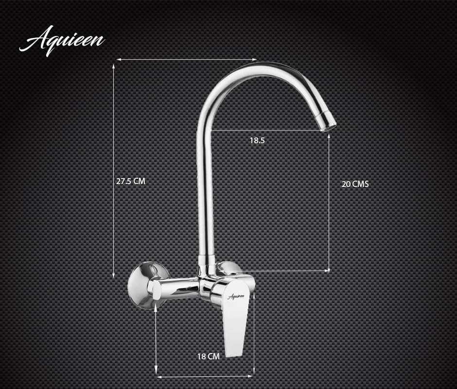 Image of Aquieen Wall Mounted Single Lever Sink Mixer with Provision for Hot & Cold Water with 360 Degree Rotating Hi-Neck Spout, Connecting Legs & Wall Flanges (Aura)