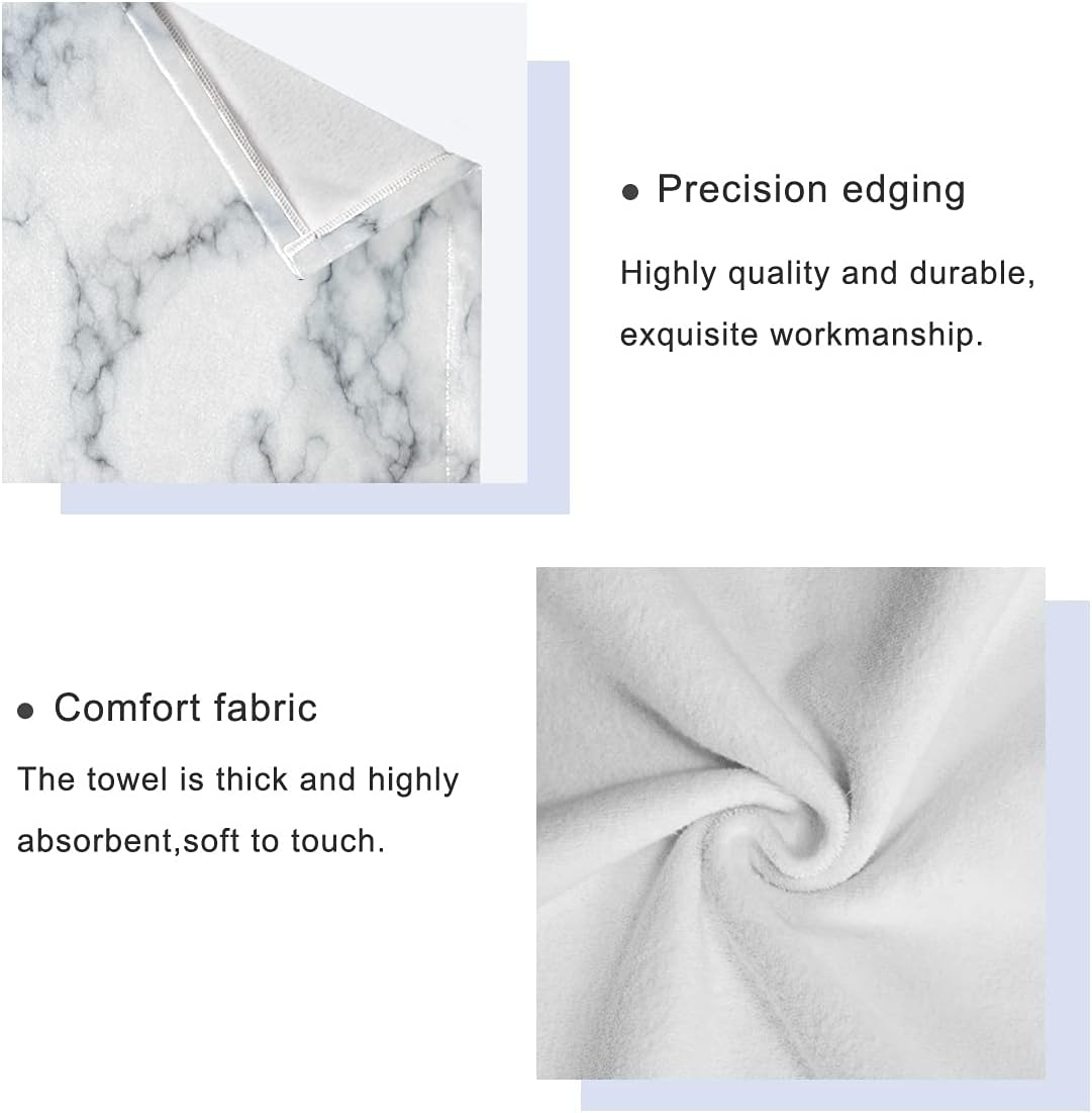 Qilmy 3-Piece Grey White Marble Towel Set with Bath Towel, Hand Towel & Washcloth, High Absorbent Soft Towel Set for Bathroom, Hotel, Kitchen, Gym and Spa