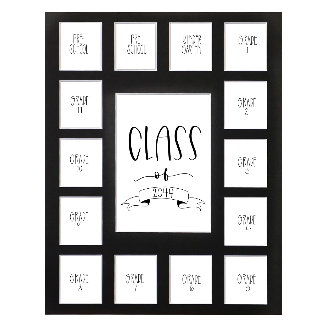 Rustic Red Door Co. RRD Class of 2044 Photo Mat (11" x 14") - Collage Frame for School Pictures Pre-K to 12 - No Frame Black Mat (15 Photos)