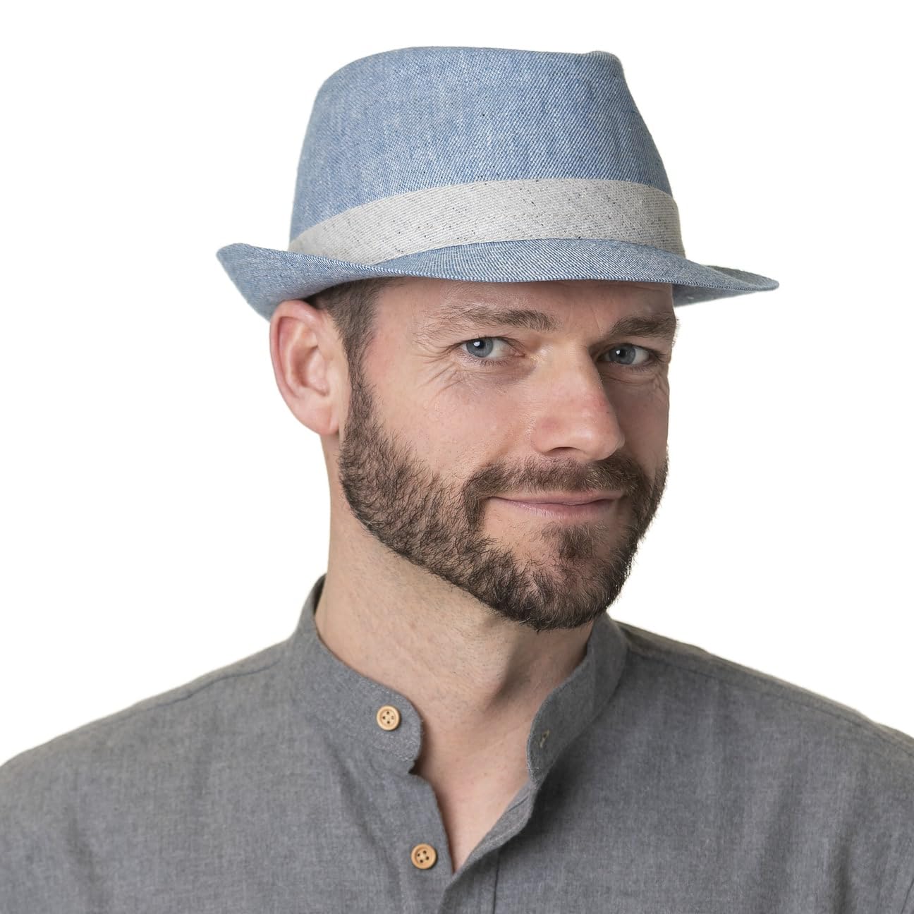 Lierys Chapeau Payato New Denim Trilby Femme/Homme - Made in Italy D'Ete en Tissu de Soleil avec Doublure Ete Printemps-ete