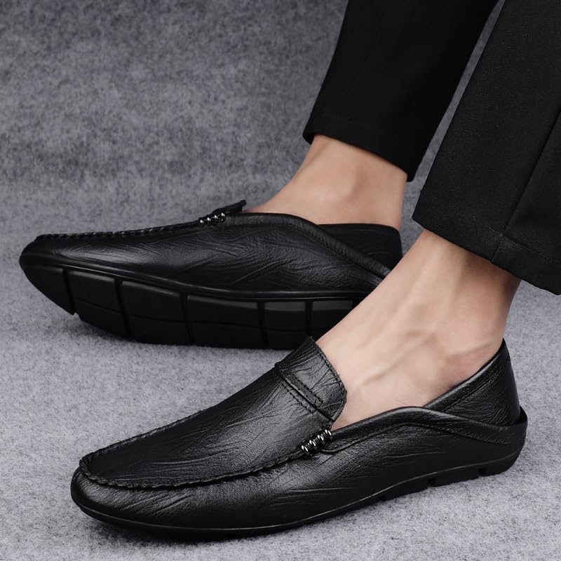 Men's Loafers Shoes Round Toe Leather Loafer Shoes Lightweight Comfortable Anti-Slip Walking Slip On4