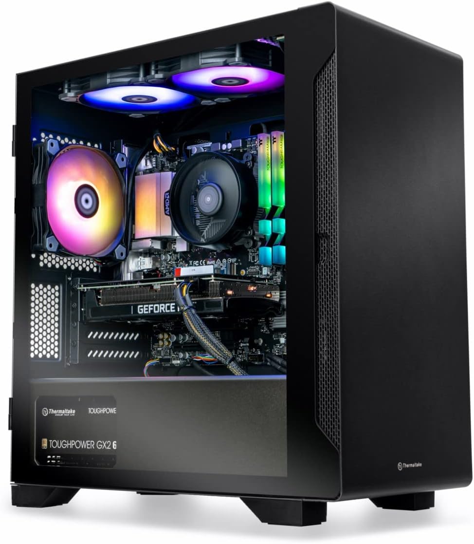Thermaltake Graphite 360 Gaming PC (AMD Ryzen 5 5600X, RTX 3060, 16GB RGB 3200Mhz DDR4 ToughRAM RGB Memory, 1TB NVMe M.2, WiFi, Win 10 Home) Gaming Desktop Computer S1BK-B550-G36-LCS,Black