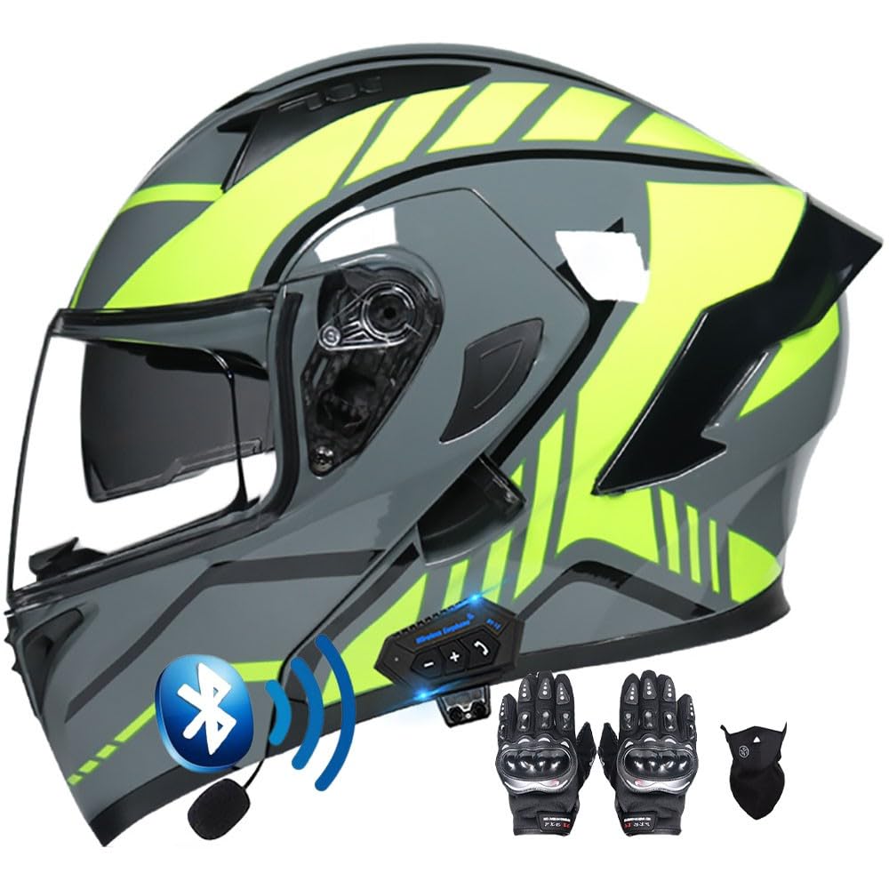 Casco Moto Modular Bluetooth Incorporado ECE Aprobado con Doble Visera Anti Niebla Cascos Moto Integral Flip Up Guantes y Mascarilla Reducción de Ruido para Hombre y Mujer S~XXL