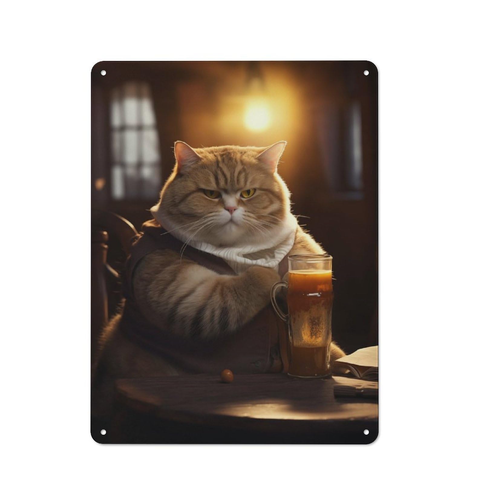 Junmoney Fat Cat Beer Drinking Bar For Lounge Or Reading Corner, Retro Metal Plaque 40X30cm, For Vintage Wall Decor Fans, For Metal Sign Collectors