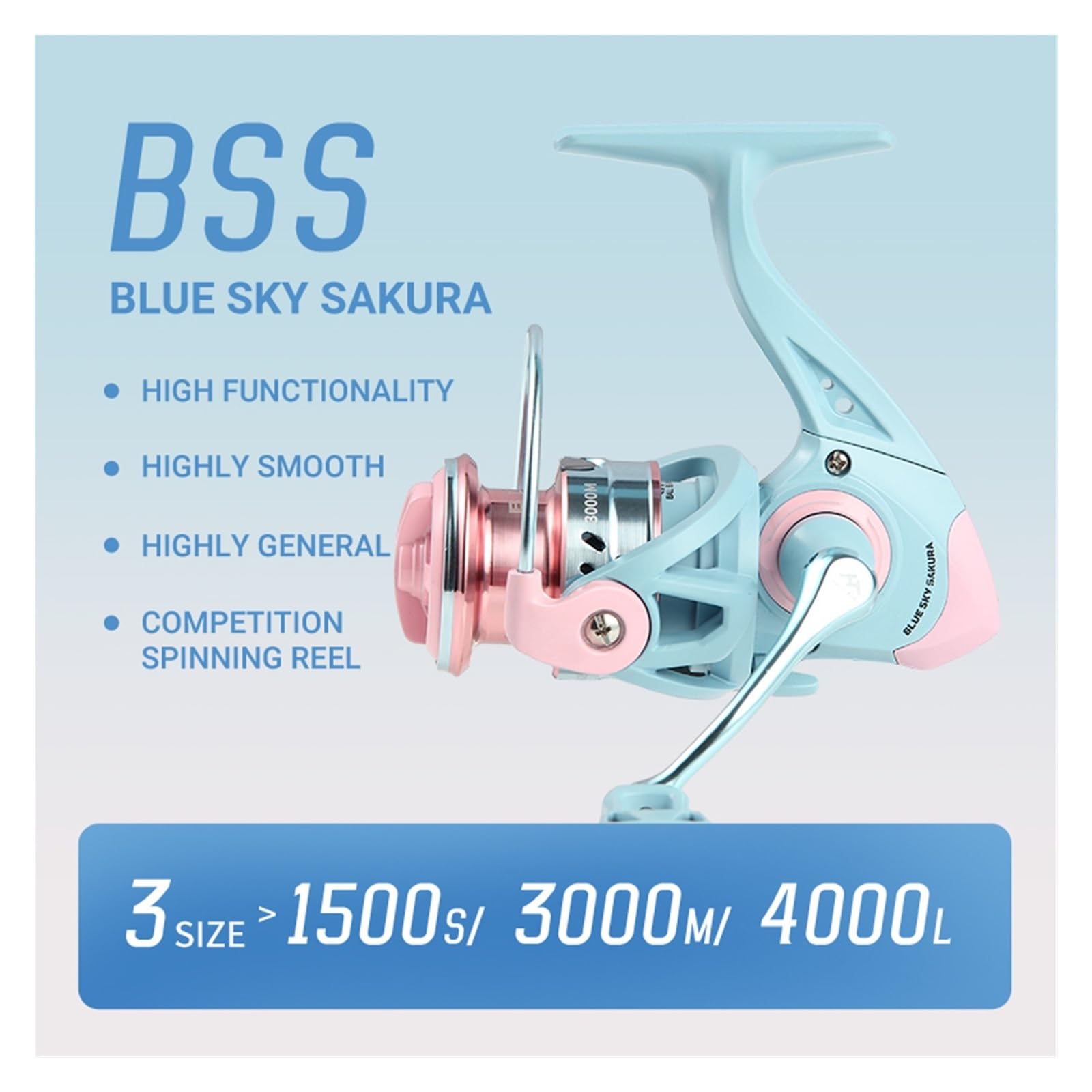 Fishing Reel Carrete de Pesca Giratorio Azul y Rosa 1500-4000 5,2: 1 GearRatio MAX Drag 8kg Suave y Sensible for Lanzamiento de Larga Distancia