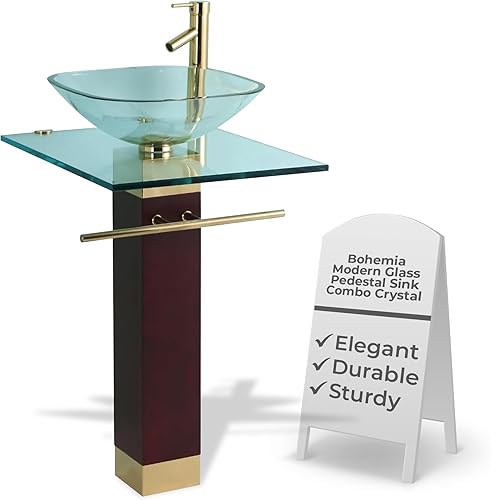 Renovators Supply Manufacturing Bohemia - Fregadero de cristal moderno con pedestal de cristal templado para encimera de baño, lavabo chapado en