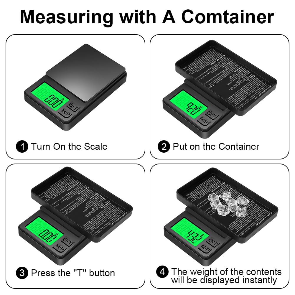 HOTUT Bilancia di Precisione 1000g/0.01g, Portatile Bilance per Gioielli, Digital Pro Pocket, con Display LCD e 7 Unità, Funzione Tara, per Cucina Cucinare, Caffè, Farmaci (2 Batterie Incluse)