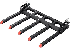 Debris Forks to 48" Bucket, Heavy Duty Clamp-On Pallet Fork 2500 Lbs Capacity Load, Tractor Forks Attachment Fit for Loader Bucket Skidsteer Tractor