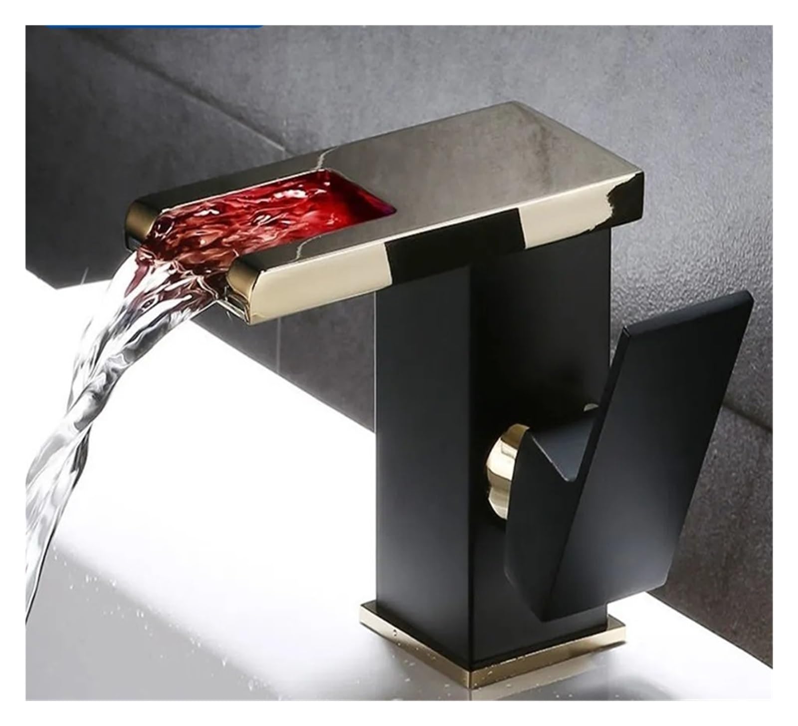 Bathroom taps, Temperature LED Display Waterfall Basin Faucet Bathroom Wash Sink Deck Mounted