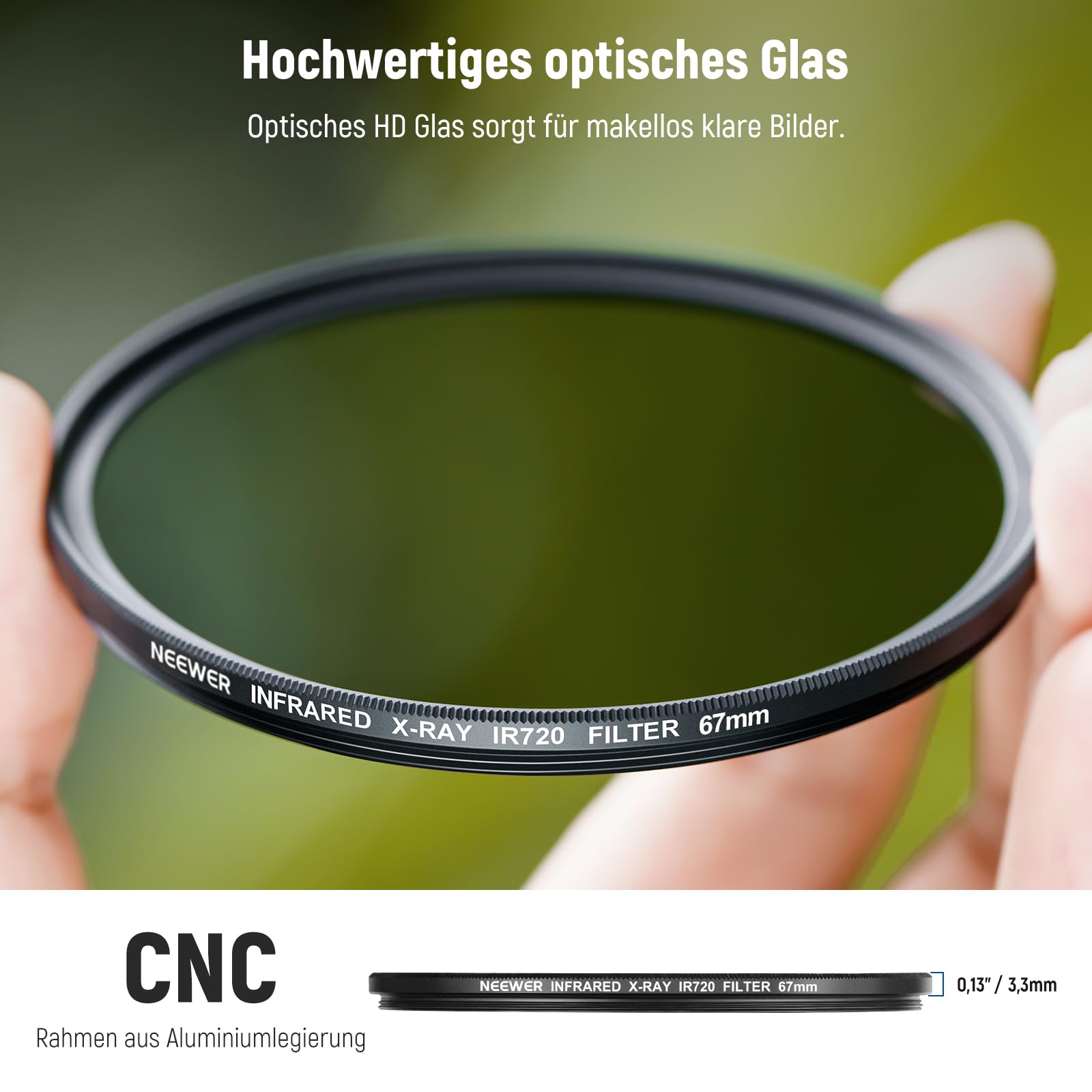 NEEWER 67mm Infrarot Filter Set, 4er Pack IR720/IR760/IR850/IR950 Infrarot IR mit Tragetasche und Reinigungstuch, kompatibel mit Canon Nikon Sony Panasonic Fuji Kodak IR unterstützten DSLR Kameras