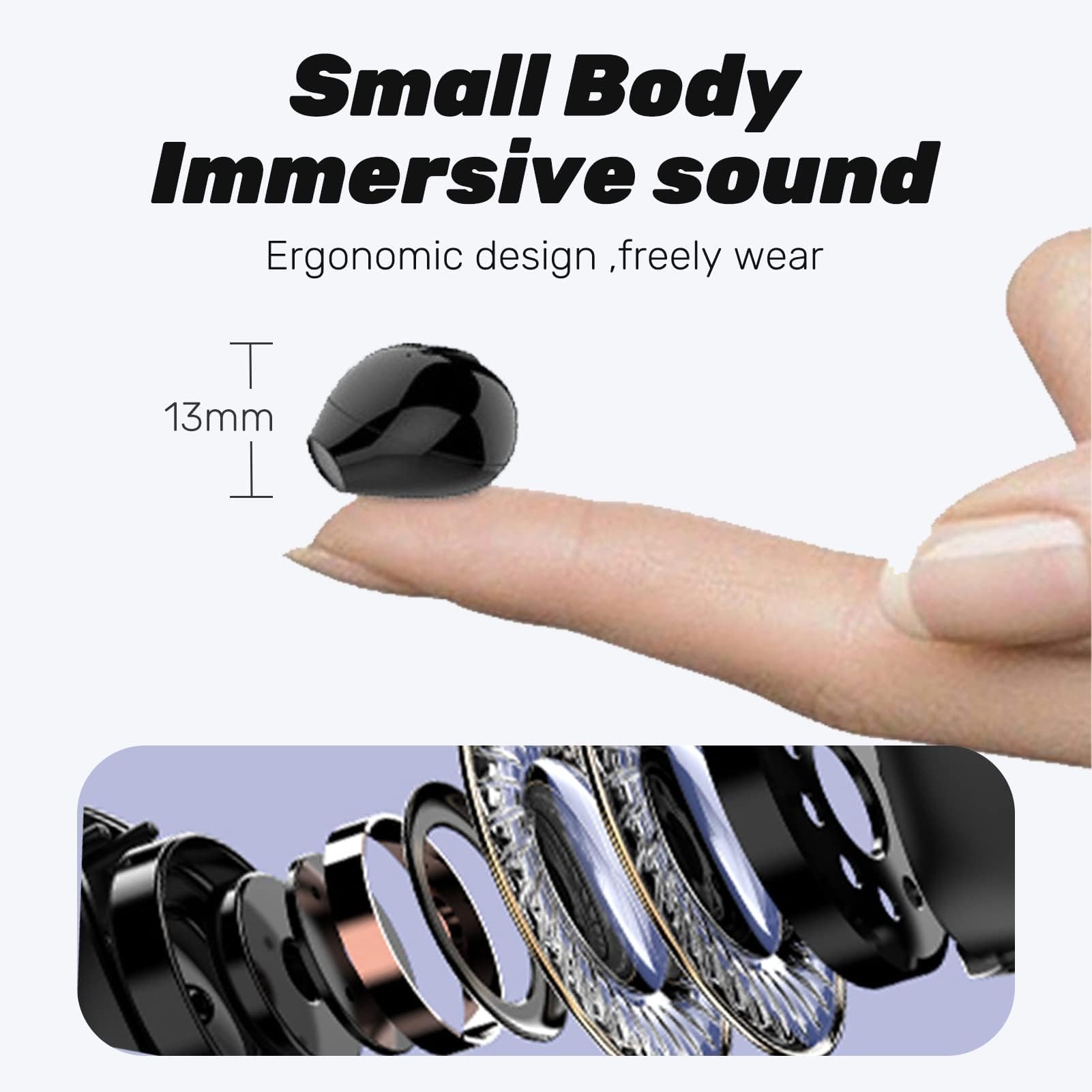 Xmenha Kleinst Schlaf Kopfhörer kabellos Bluetooth unsichtbar Mini Kopfhörer in-Ear Ohrhörer für Arbeit Schlafen versteckt Headsets für Seitenschläfer Schlafen im Ohr Wireless Earbuds (DunkelSchwarz)