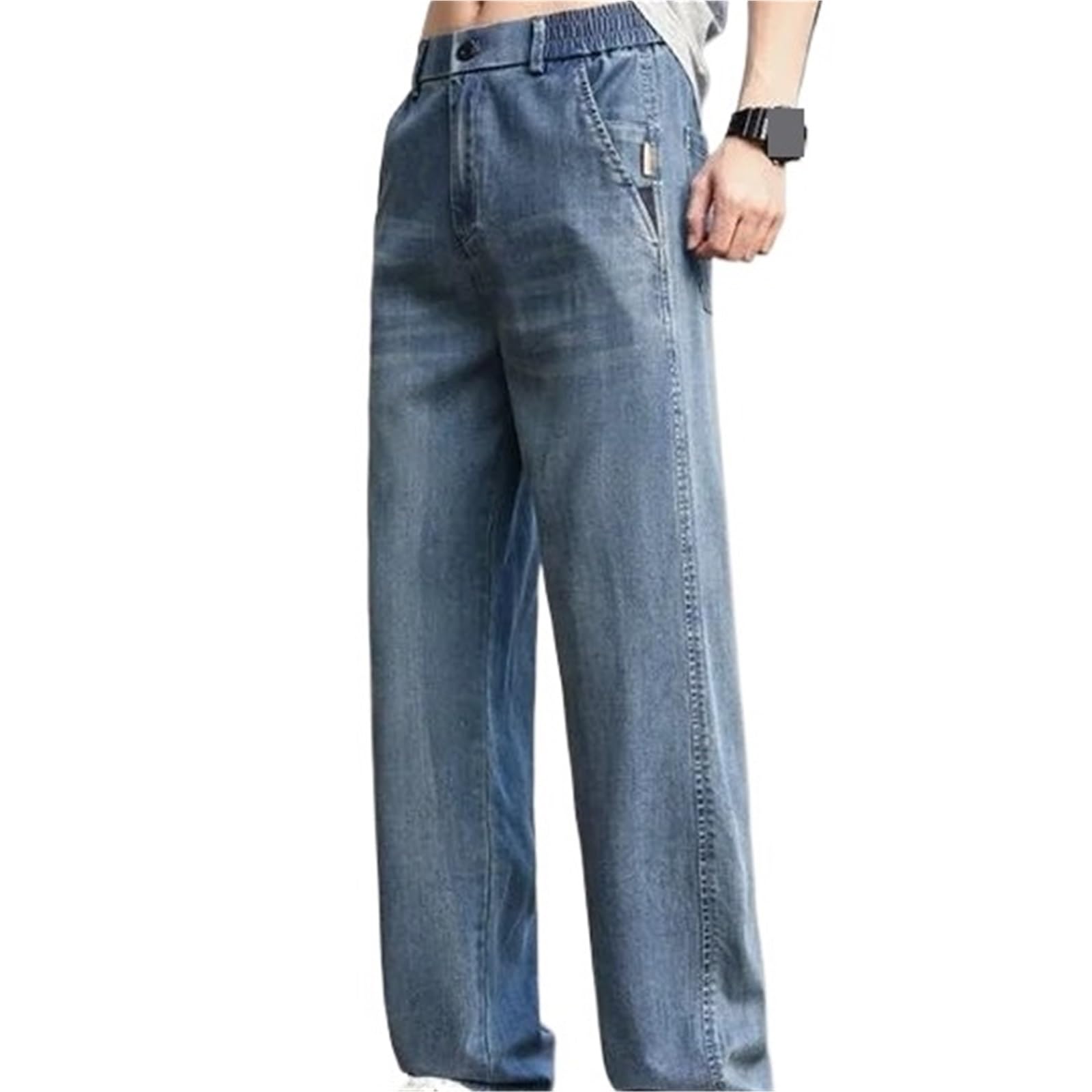 Pantalones Vaqueros de Verano for Hombre, Finos y Ligeros, de Corte Recto, elásticos, Informales, Ajustados para Pantalones de Hombre(Black,31)