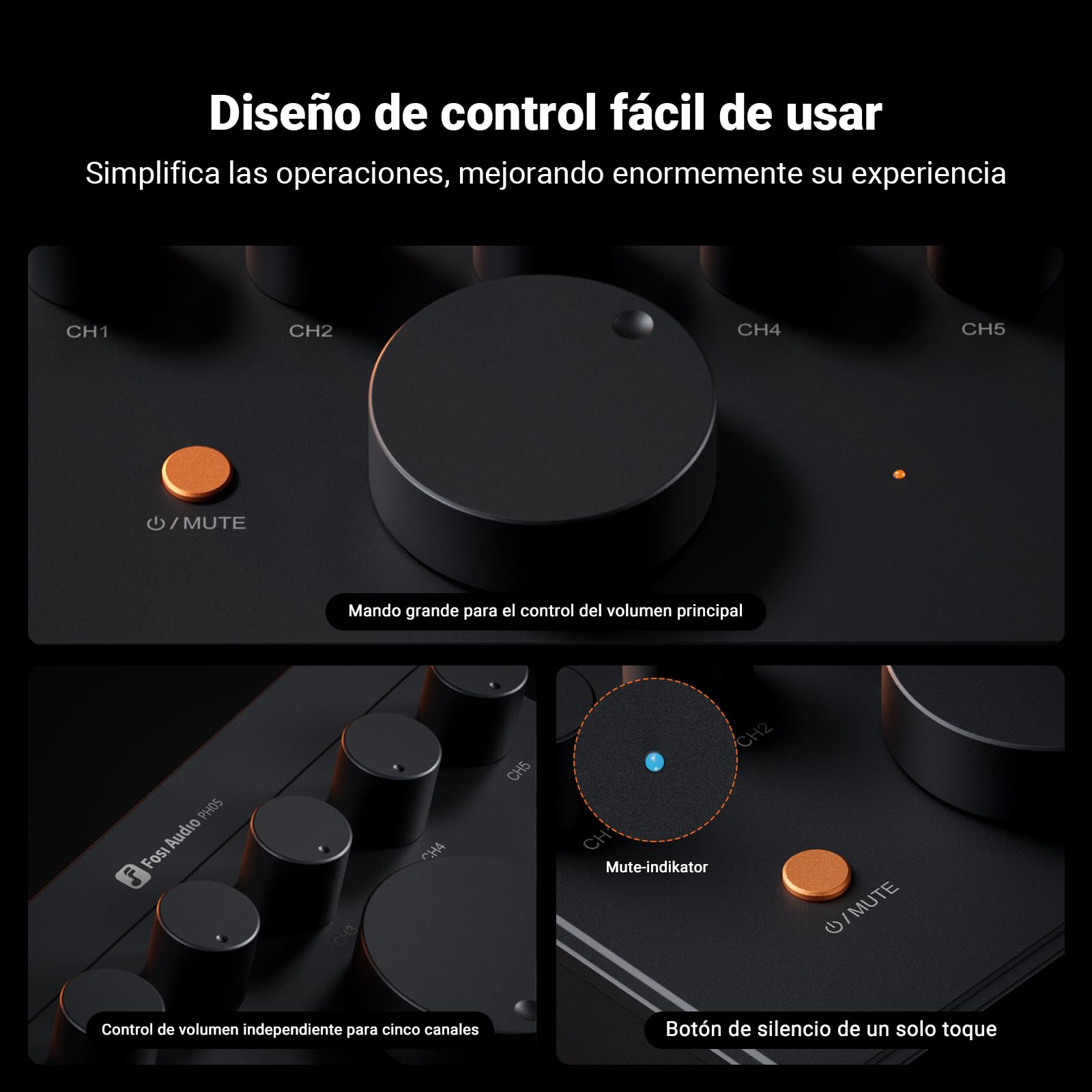 Fosi Audio PH05 Amplificador Divisor de Auriculares de 5 Canales, Mini Amplificador de Auriculares para Mezclador de Estudio de Música/Compartir Audio con IEM de Alta Impedancia de 16-300 Ohmios