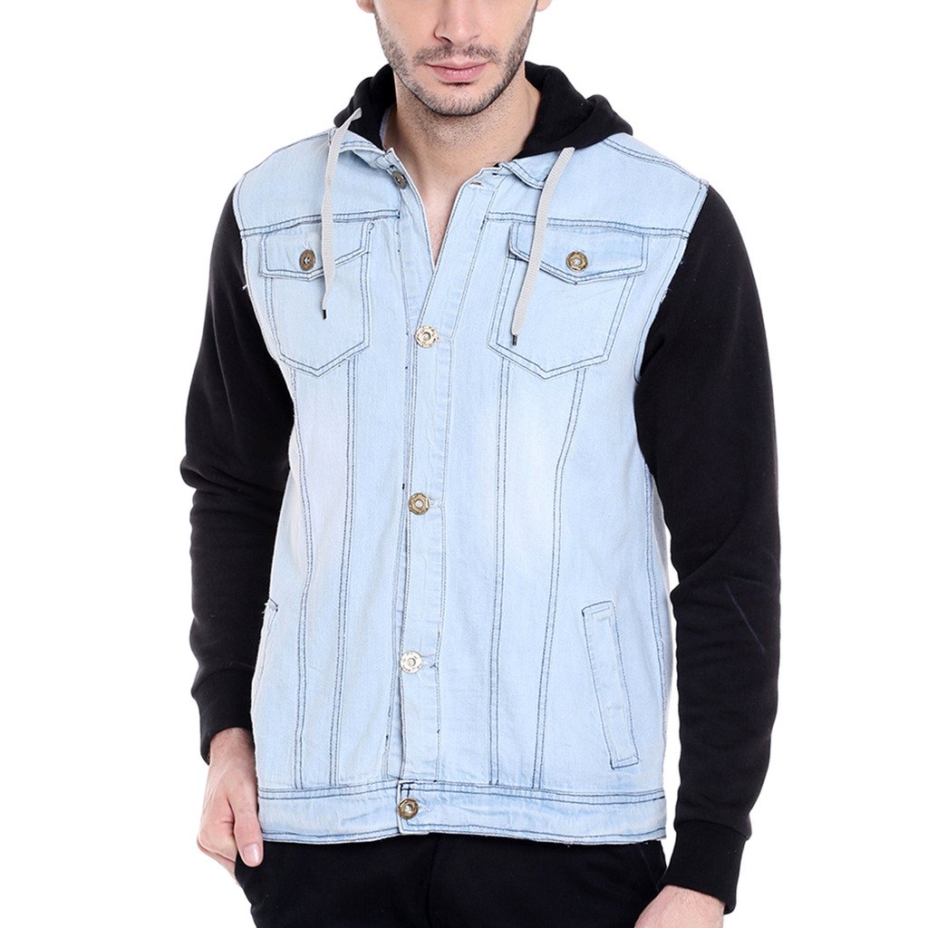 cahoot Men's Cotton Colour-Blocked Denim Jacket with Hoodie | Structured Jacket with Comfort Fit, Regular Full Sleeves and Stretchable Fabric for Casual Wear-picture-17