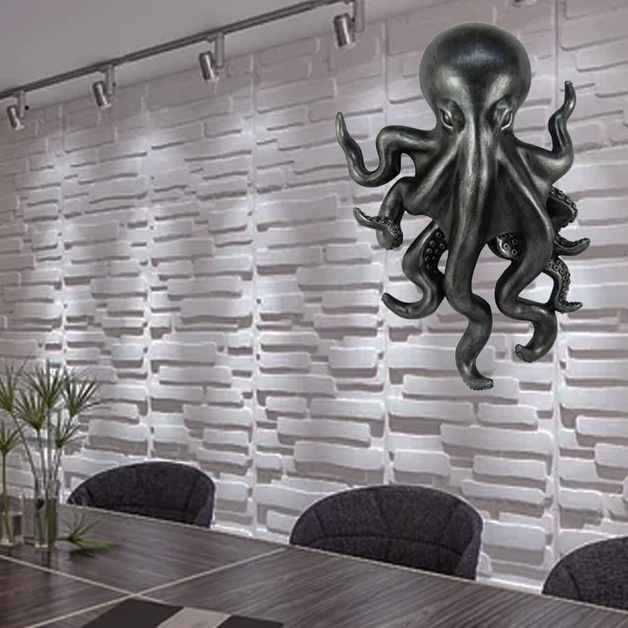 Miniatura 5 de World of Wonders Poseidon Octopus Kraken - Percha de pared de peltre Decoración decorativa náutica de oficina de playa Arte de pared de criatura