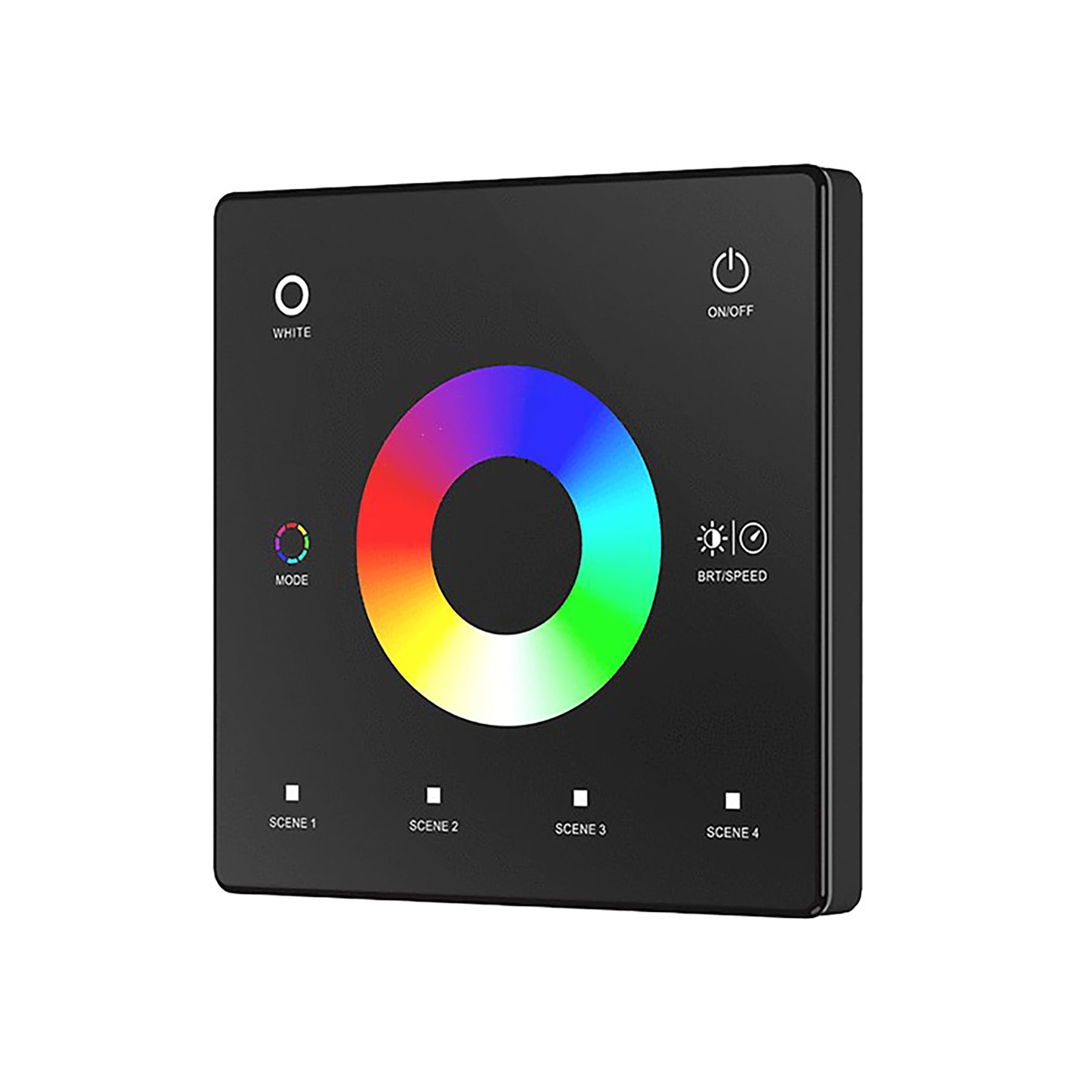Black 1 Zone 2.4GHz RF Wireless Wall Mounted Touch Glass Panel Remote Control for RGB/RGBW LED Strip Lights (CR2032 Battery)