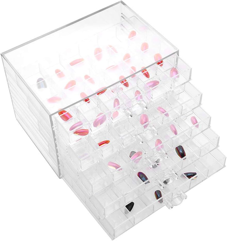 120 Grids Nail Decoration Sequence Organize Box, Transparent Empty Nail Art Storage Box for Cosmetic, Nail Arts Tool and Rhinestone