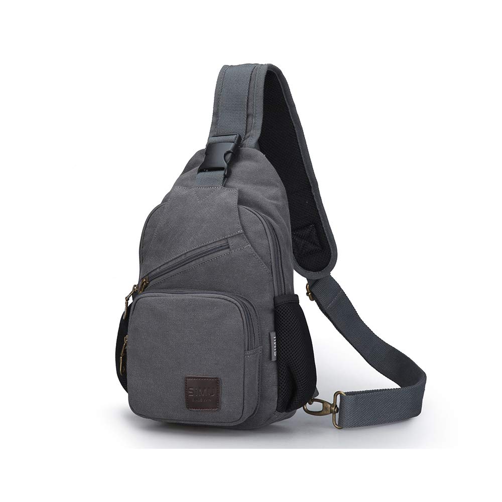 SIMU Sling Bag Pack Canvas Shoulder Sling Backpack Small Crossbody Chest Bag for ipad mini (Large grey)