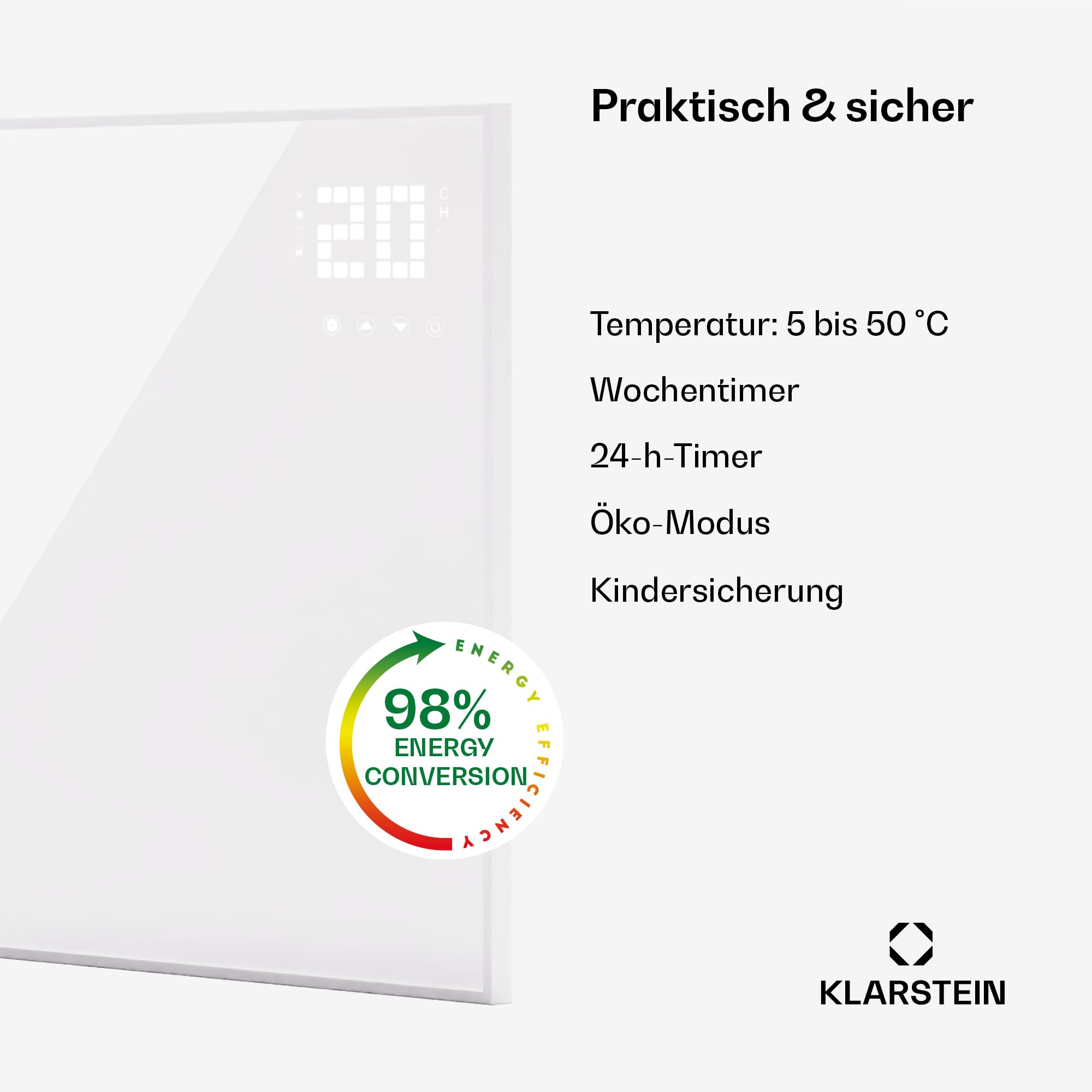 Klarstein Infrarotheizung mit Thermostat, 360W Elektroheizung, Smart Home Bild-Infrarotheizung zur Wandmontage, IR mit App-Steuerung & Erkennung offener Fenster, Feuchtraum Heizkörper CO2-Frei