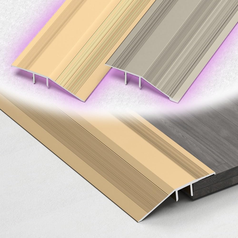 Tira de transición de aluminio de 150 cm antideslizante para puertas, moldeado de transición de suelo duradero, perfecto para alfombras y azulejos, fácil de instalar, perfil de ajuste de altura