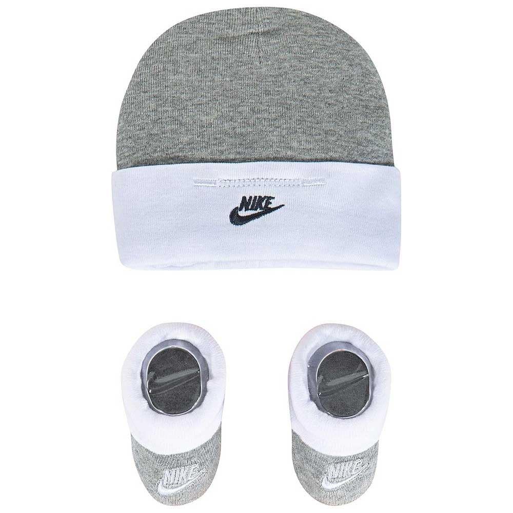 NIKE Children's Apparel Baby Hat and Bootie Two Piece Set Socks, Grey/White, 0-6 Months