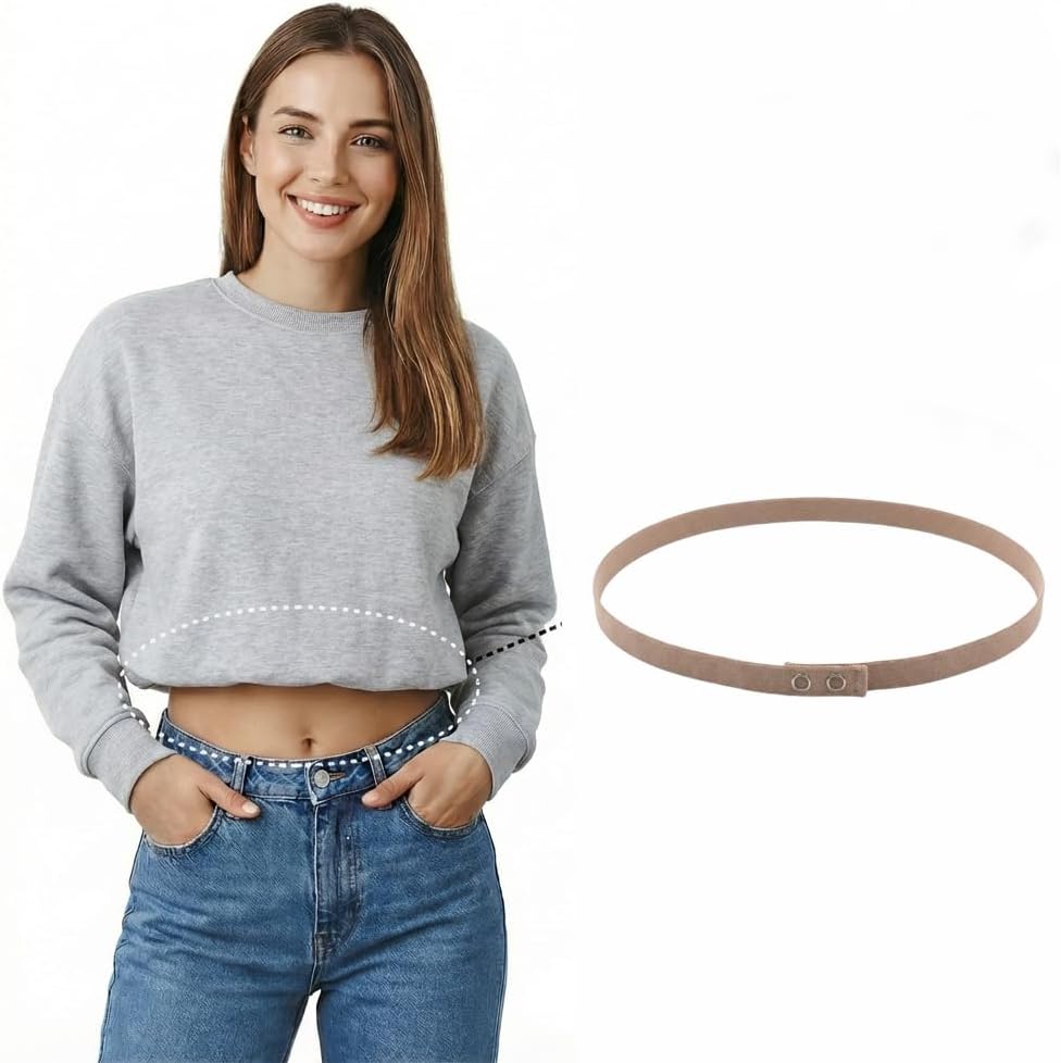 Women Adjustable Crop Tuck Band, Elastic Waist Band for Tucking Shirts & Sweaters, Invisible Shirt Cropping Belt