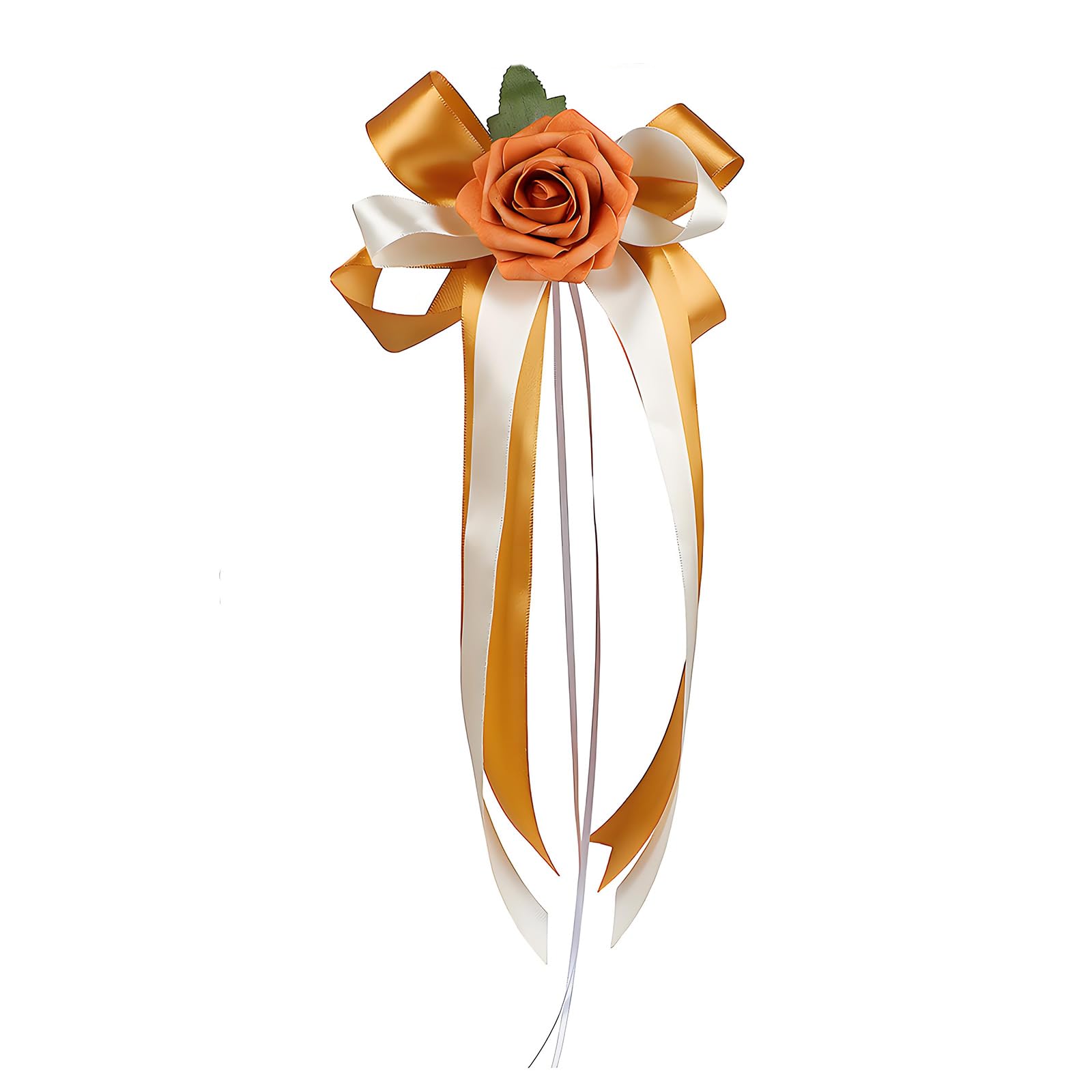 APGLSXY Rearview Mirrored Decoration with Artificial Rose and Ribbon for Bridal Car Door Handle Bowknot Accessories Tender Wedding Car Bend