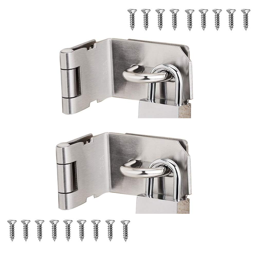 Mingjia 90 Degree 4 Inch Right Angle Padlock Hasp, Stainless Steel Safety Door Latches, Solid Gate Latches Brushed Finish (4inch 90Degree)