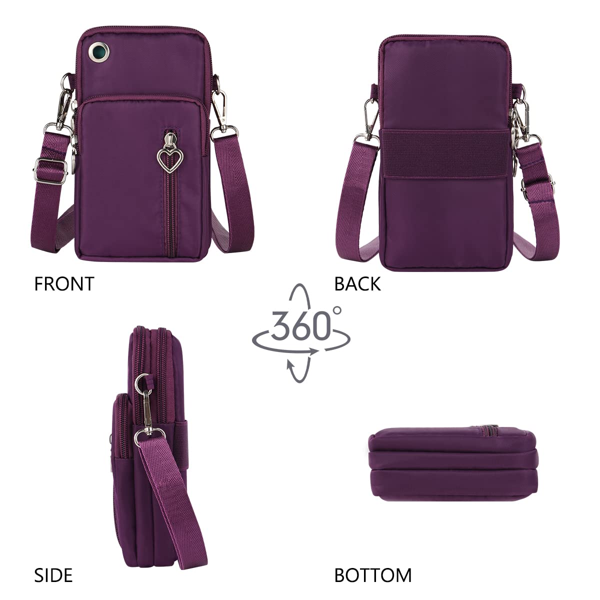 Aucuu Borsa a Tracolla da Donna in Nylon, Mini Borsa a Tracolla con Cinghie Regolabili Staccabili, Fascia da Braccio per Cellulare con Porta Cuffie per Cellulari Sotto i 7"