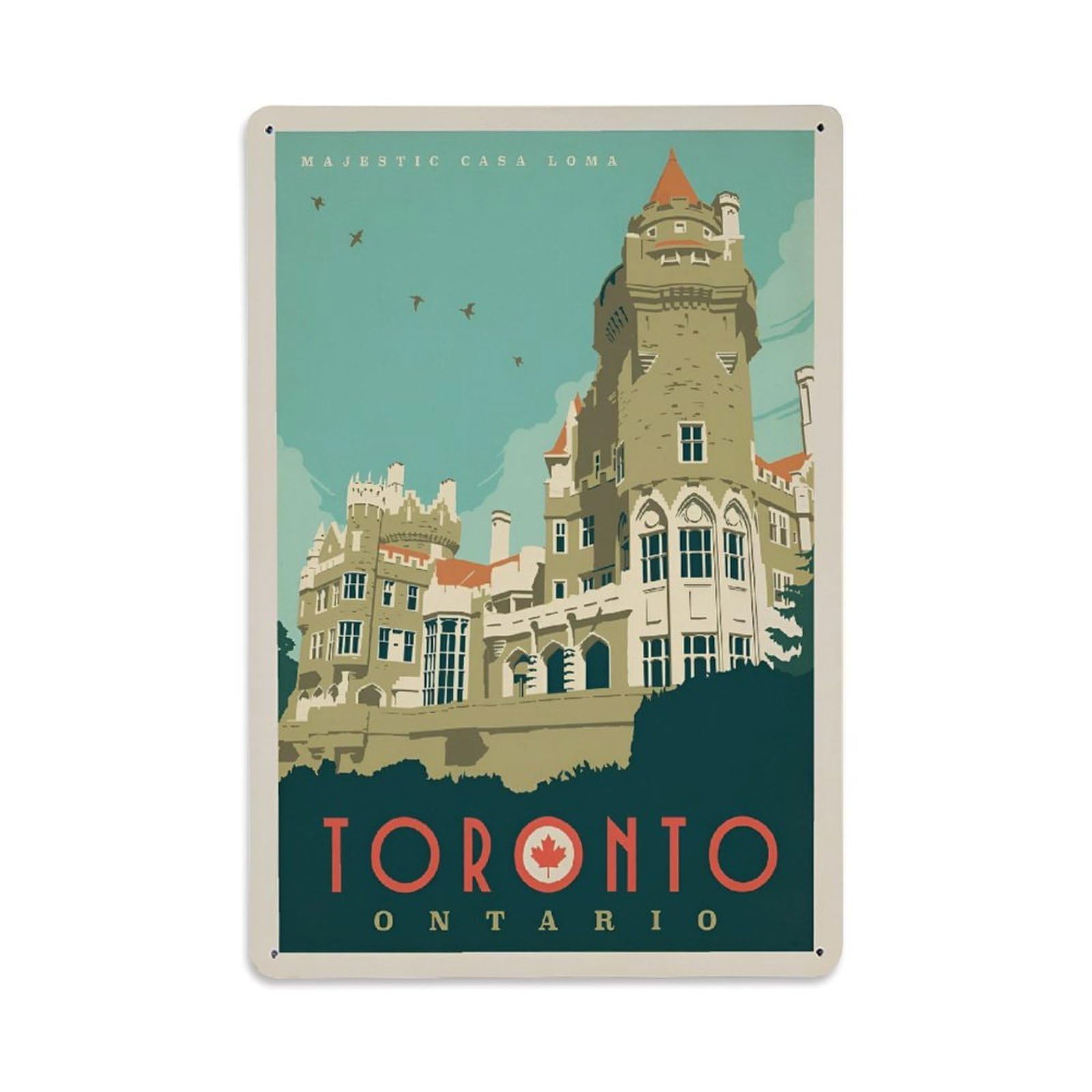 Vintage Trave Poster Canada Toronto Casa Loma Metal Tin Sign Wall Decor for Cafe, Club, Garden Metal Poster 8x12Inch