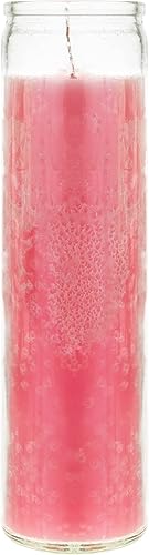 Mega Candles 1 vela de vidrio de oración devocional de 7 días sin perfume, color rosa, velas de cera de alta calidad de 2 x 8 pulgadas, ideal para