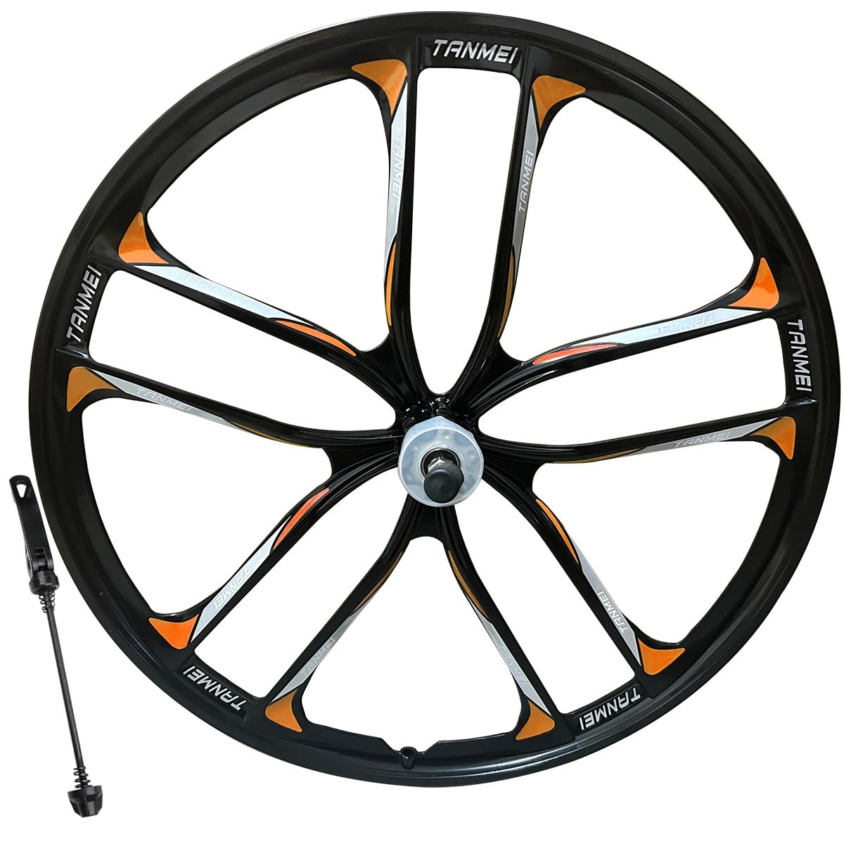 QUYCOIU Bike Wheel Set 24/26/27.5 Inch Magnesium Alloy One-Piece Bike Wheels 10 Spokes Rim Front & Rear 100x135mm For 6-9s Freewheel Quick Release Axles(Black-Orange,27.5in-Rear)