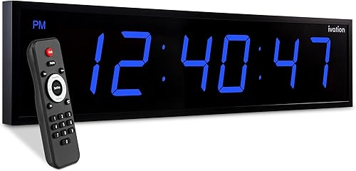 Reloj digital Ivation con LED enorme de 24.0 pulgadas con cronómetro, alarmas, temporizador de cuenta atrás y temperatura - estante o montaje en Azul