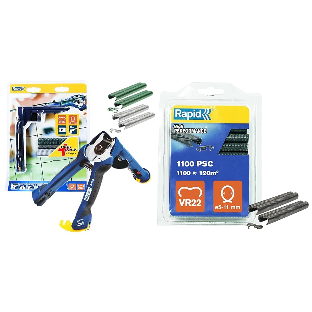 Rapid FP222 - Pince à Grillage, Chargeur Haute Capacité, Poignée Ergonomique, Rangement Facile & VR22 - Agrafes à Grillage en Acier Galvanisé, Plastifié Gris