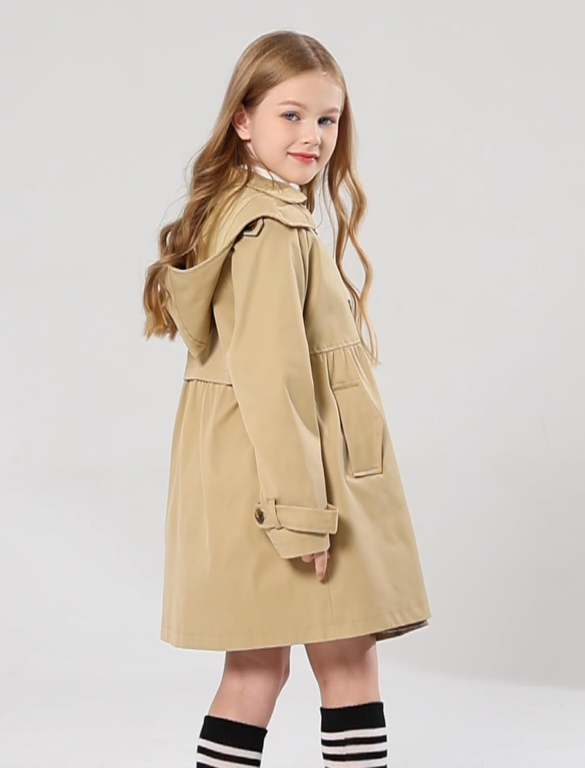 Girl's Trench Coat Hooded Waterproof rain jacket Outerwear 6-14 Years - Image 4