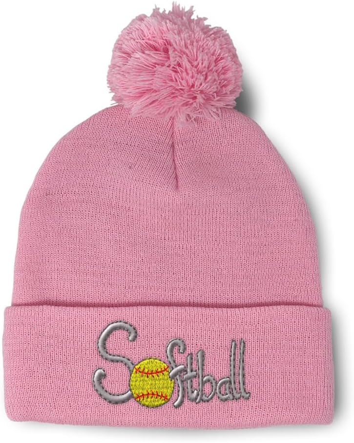 Speedy Pros Pom Pom Beanies for Women Softball Embroidery Skull Cap Winter Hats for Men Acrylic One Size