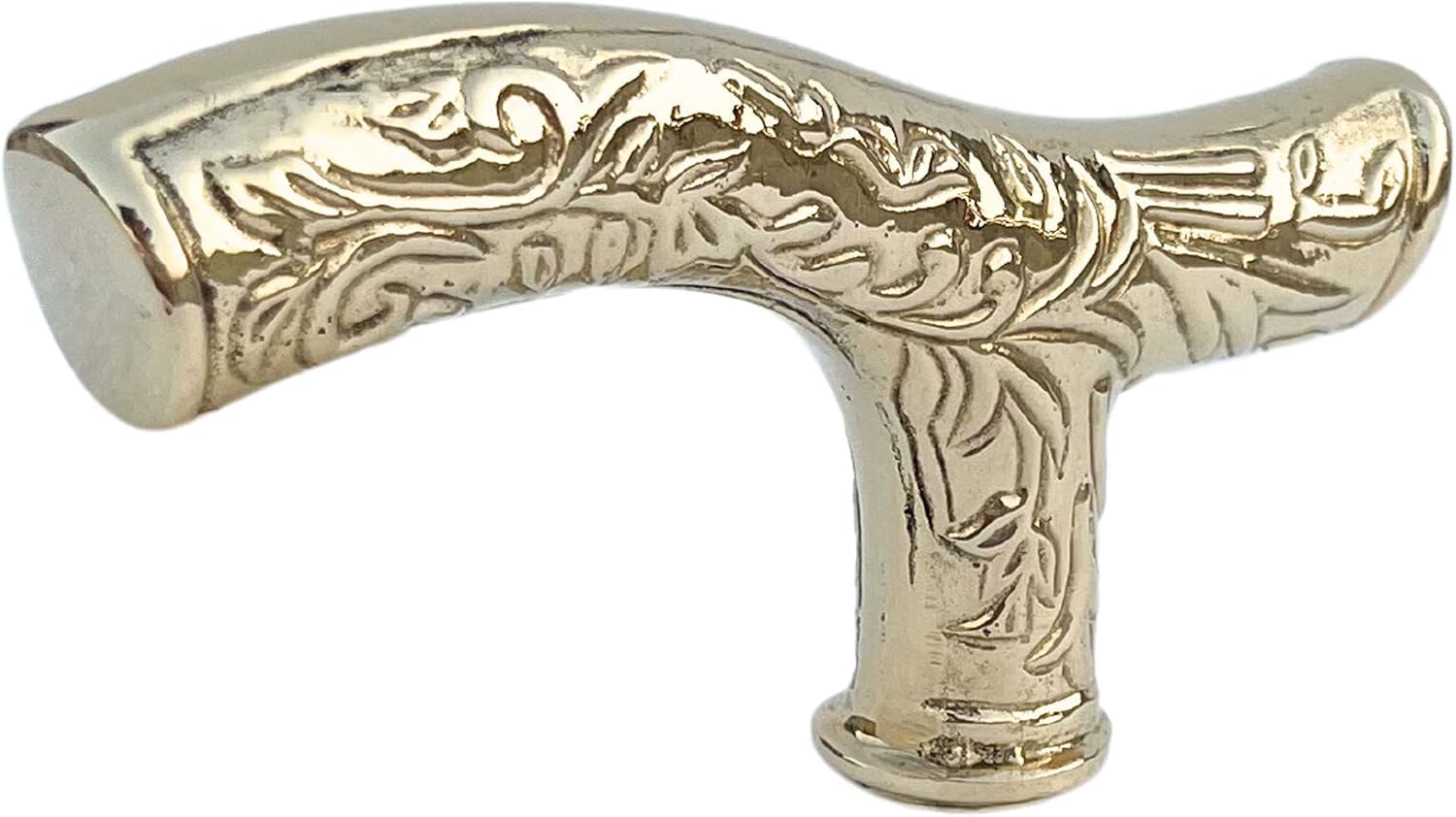 Vintage-Style Walking Stick Handle, 4.8 Inch Brass Handle with Carved Floral Design, Gold