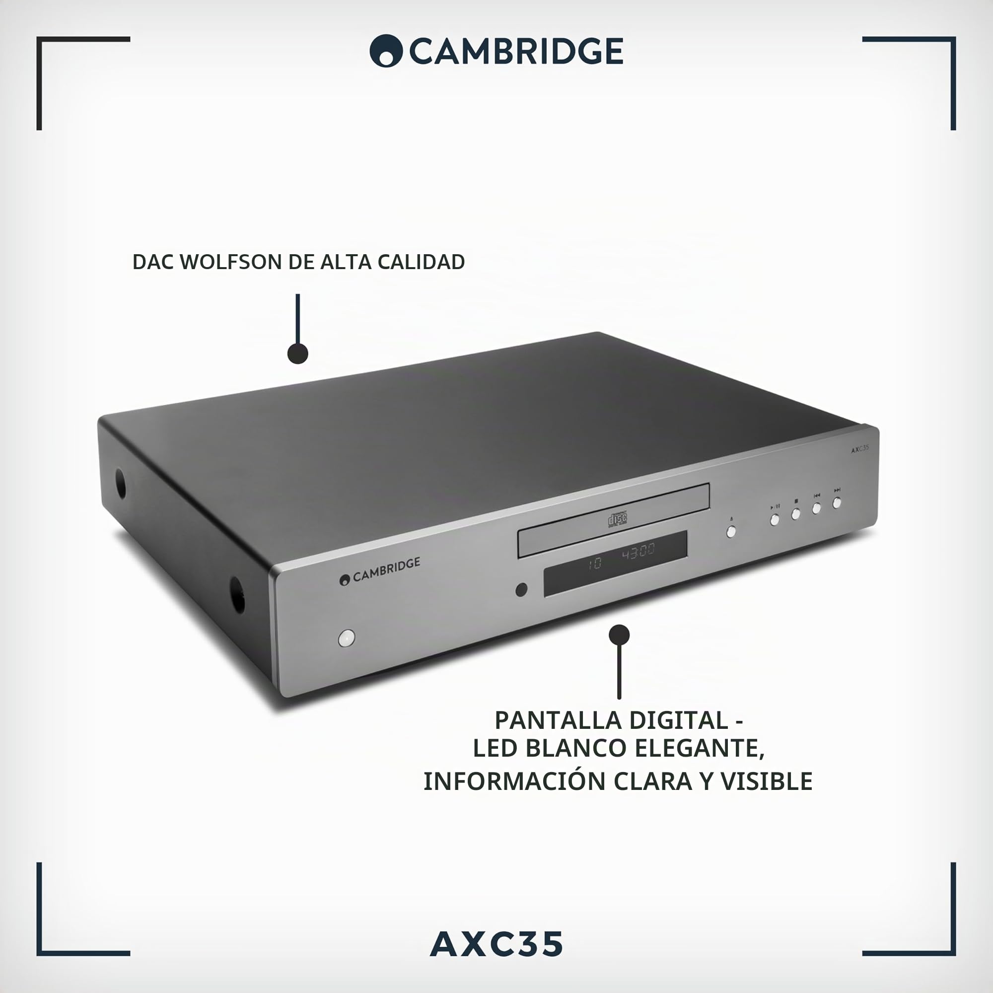 Cambridge Audio AXC35 reproductor de CD Reproductor de CD HiFi Gris - Unidad de CD (93 dB, 0,01%, MP3,WMA, 20 - 20000 Hz, Reproductor de CD HiFi, Gris)
