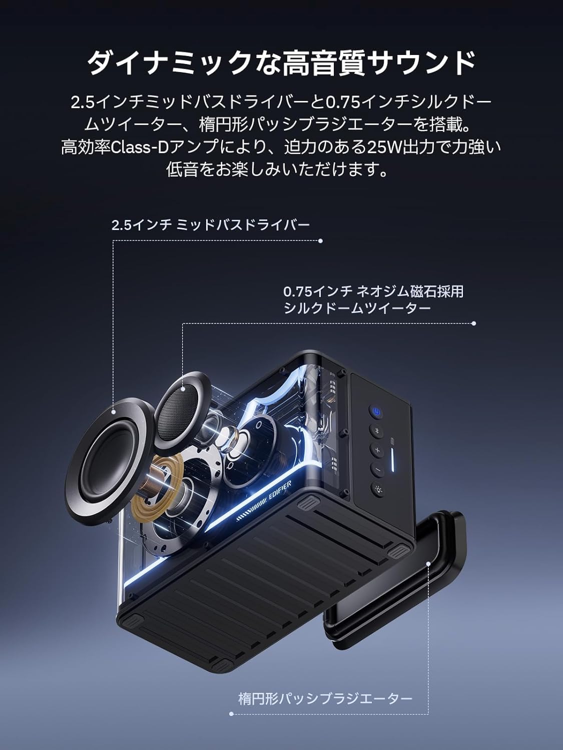 Amazon.co.jp: Edifier製 ポータブル スピーカー 出力25W 入力系統2