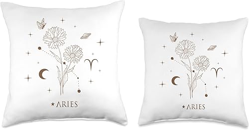 Miniatura 3 de Astrology Horoscope Sign Botanical Butterfly NS Almohada con signo del zodiaco de Aries con diseño de margaritas y margaritas de abril para el mes