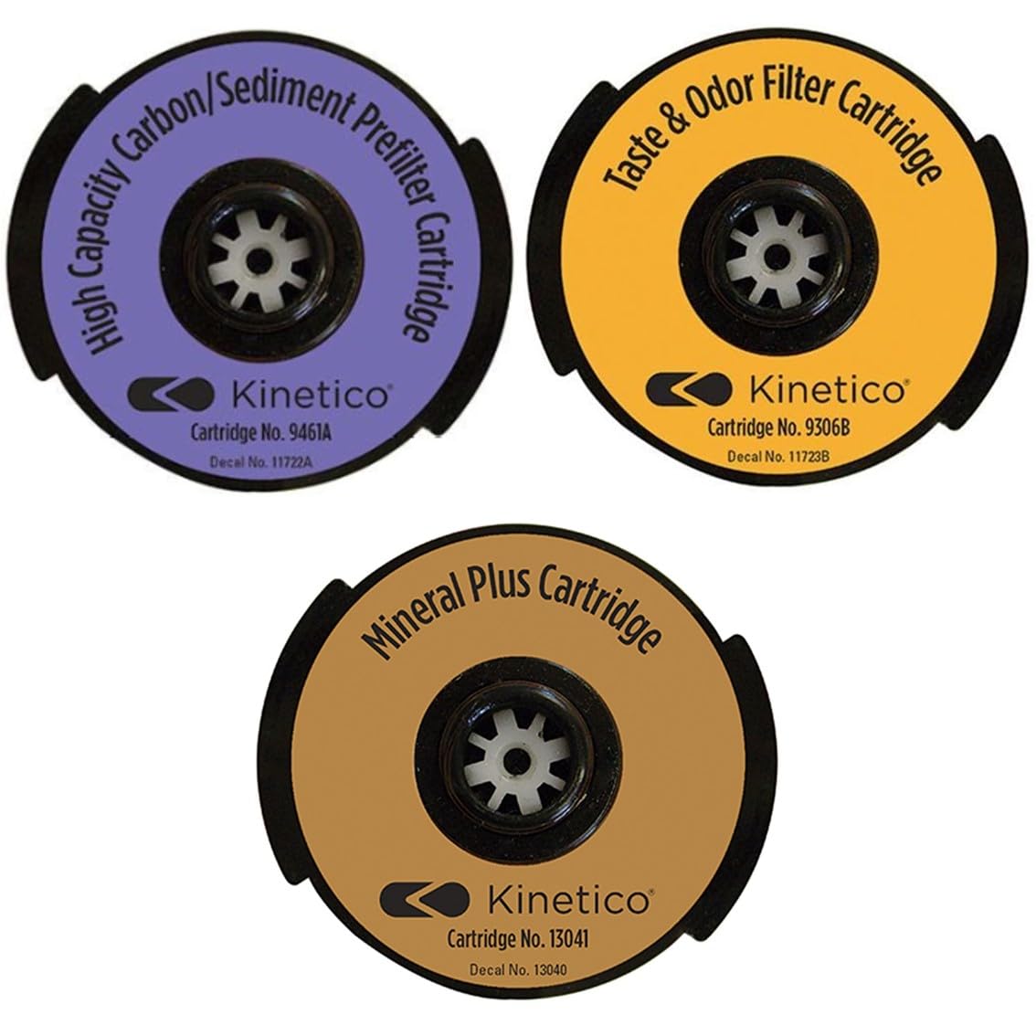 Set of 3 filters for Kinetico Pure + system. (Part No. 9461 PURPLE, 9306 ORANGE & 13041 BRONZE)