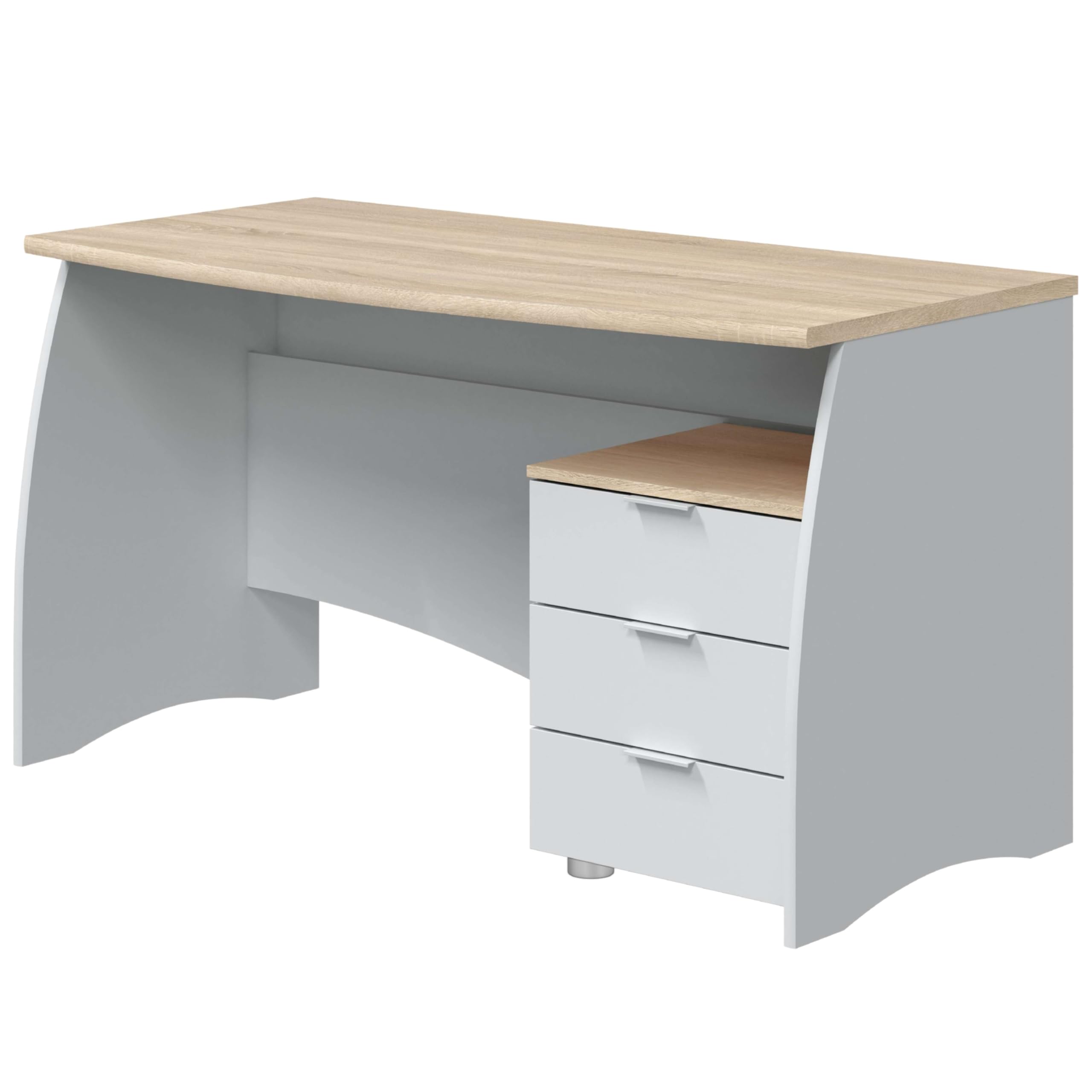 Habitdesign Tavolo da ufficio con 3 cassetti, tavolo da ufficio o studio, modello Stil, finitura in Balnco Artik e Rovere Canadian, dimensioni: 136 cm (larghezza) x 67 cm (fondo) x 74 cm (altezza)