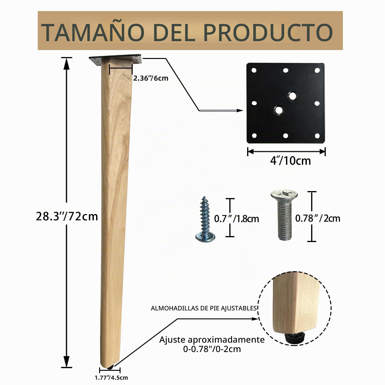QLLY Patas inclinadas de madera maciza para mesa, juego de 4, fáciles de instalar, perfectas para mesas de comedor, mesas de café y bancos (natural)