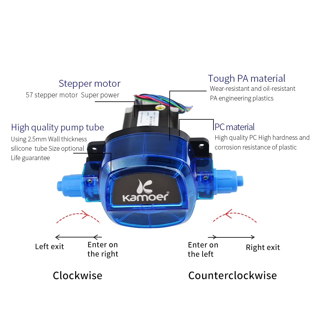 Bomba peristáltica Kamoer de alto caudal de 24 V, bomba de dosificación automática de flujo ajustable con motor paso a paso de alta precisión (KHL, tubo de silicona 7,9 × 12,7 mm, 0 ~ 1800 ml/min)