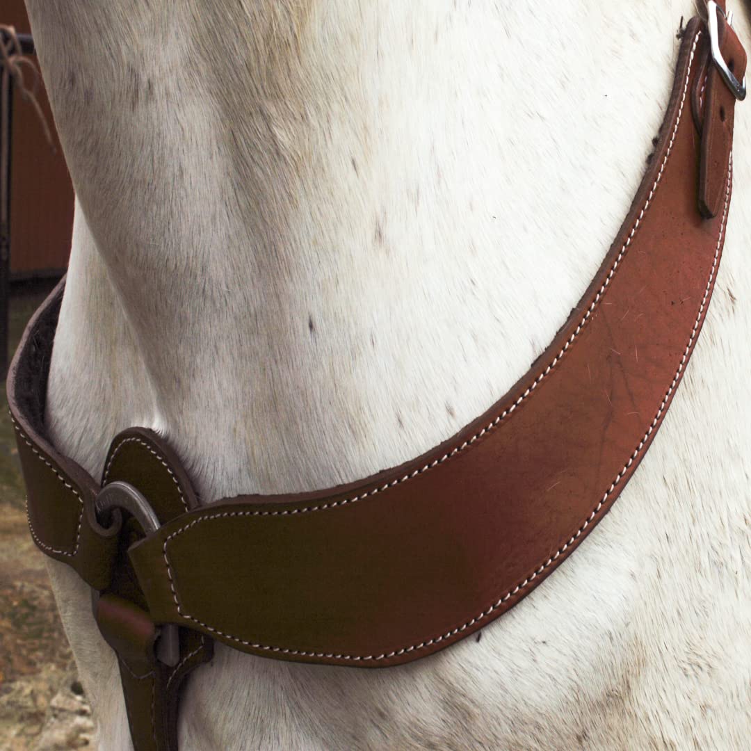 Collier De Poitrine Cheval COMFYTACK – Cuir Marron Foncé, Incrustations Fleuries Turquoise