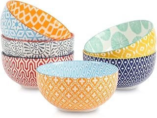 Selamica Ceramic 12oz Dessert Bowls Set of 6 - Colorful 4.7" Ice Cream Snack Bowls, Microwave Dishwasher Oven Safe