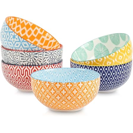 Selamica Keramische ontbijtkommen set van 6, 710 ml diepe soepkommen voor keuken, 15 cm porseleinen dessertkommen voor salade, pasta, havermout, ramen, magnetronbestendig, vaatwasmachinebestendig, set