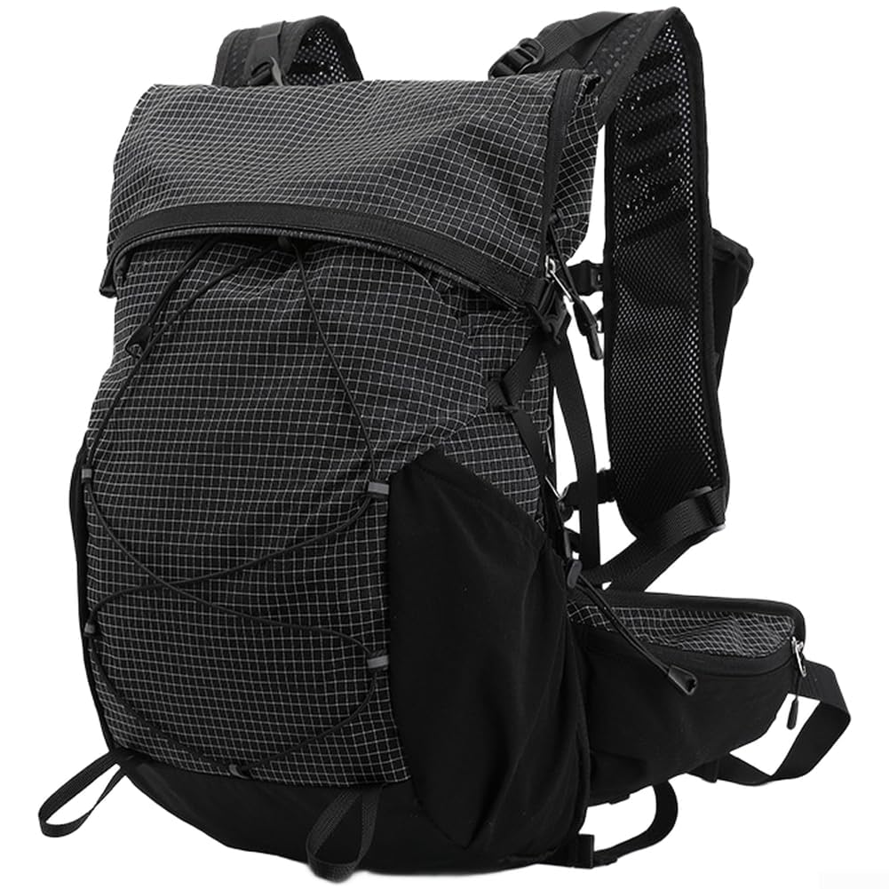 Zaino da trekking impermeabile da 25 l, leggero, con sistema posteriore traspirante, strisce riflettenti (nero)