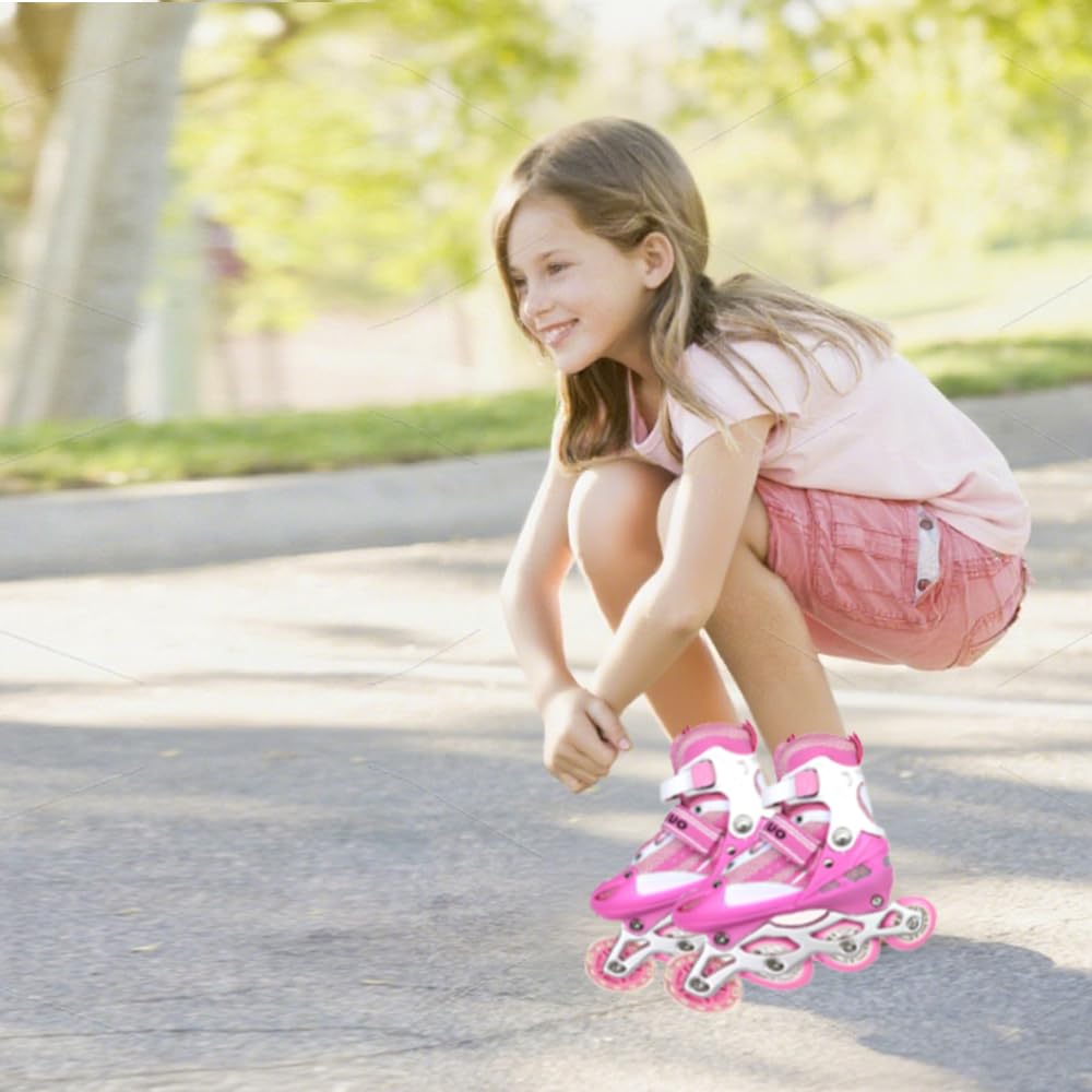 Roller Enfant Fille en Ligne pour Enfants, Patins à roulettes réglables pour Enfants 3 à 9 Ans, Roller Enfant Fille Lumières Amusantes pour Débutants